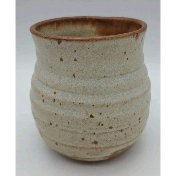 Vtg Art Pottery Mug Signed Lytle Potbelly Tan & Brown - Picture 2 of 10